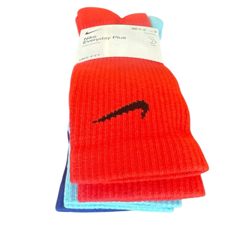 Nike Everyday Plus Cushioned Crew Socks Red Blue Light Blue Unisex Large 3 Pack